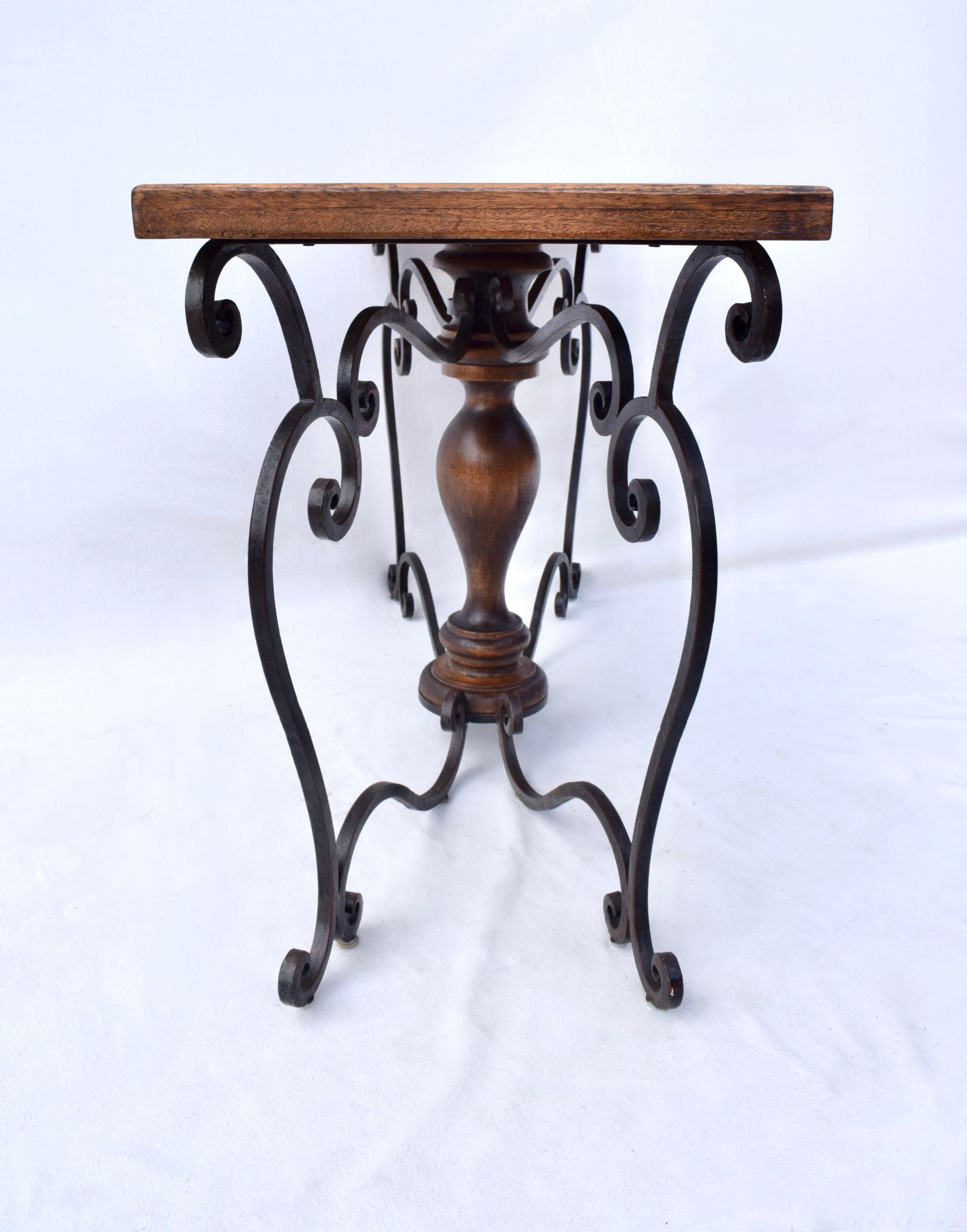 Spanish Style Forged Iron Mahogany Console Table For Sale 3