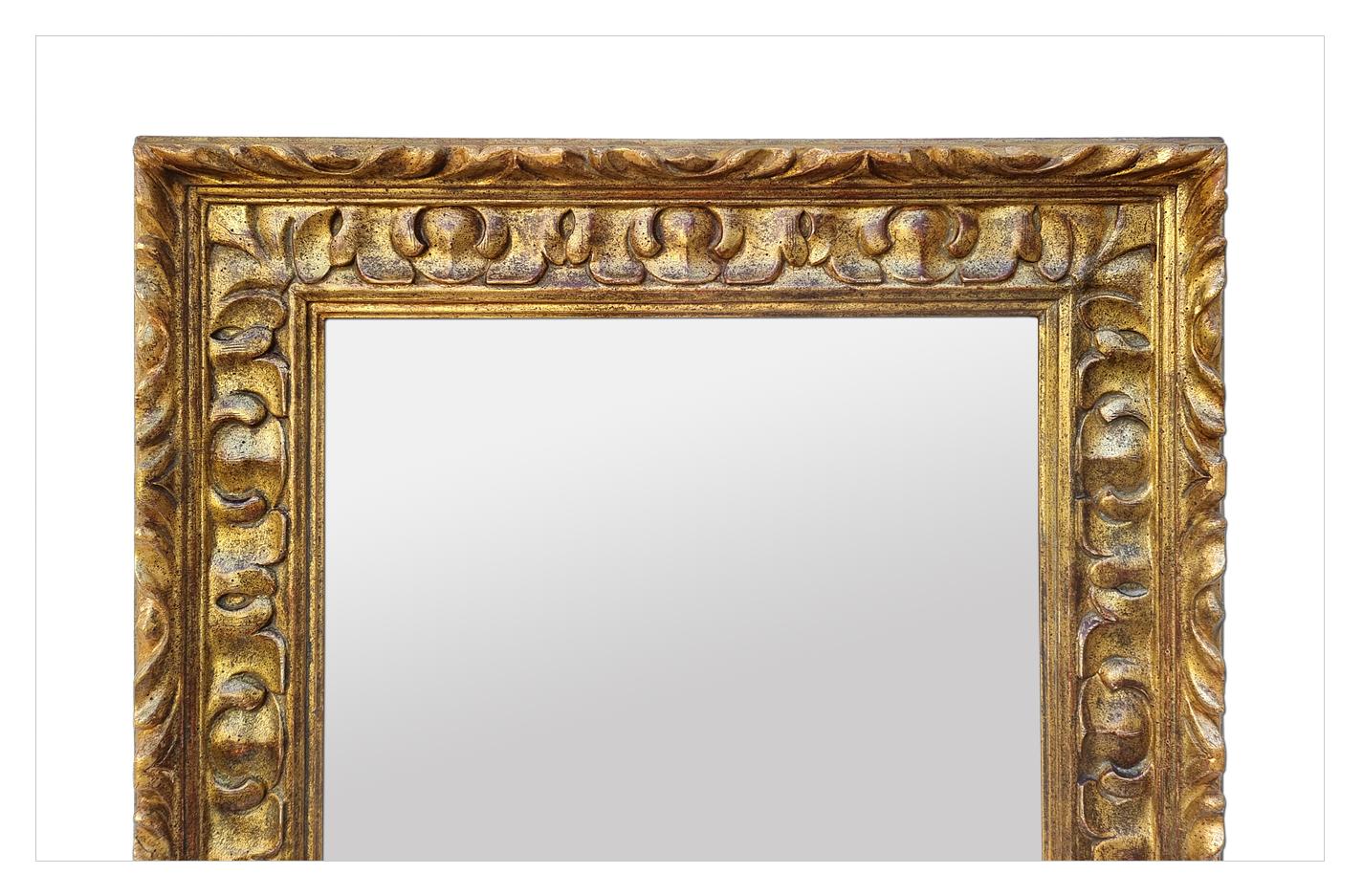 French Spanish Style Gilded Carved Wood Mirror, circa 1970 For Sale