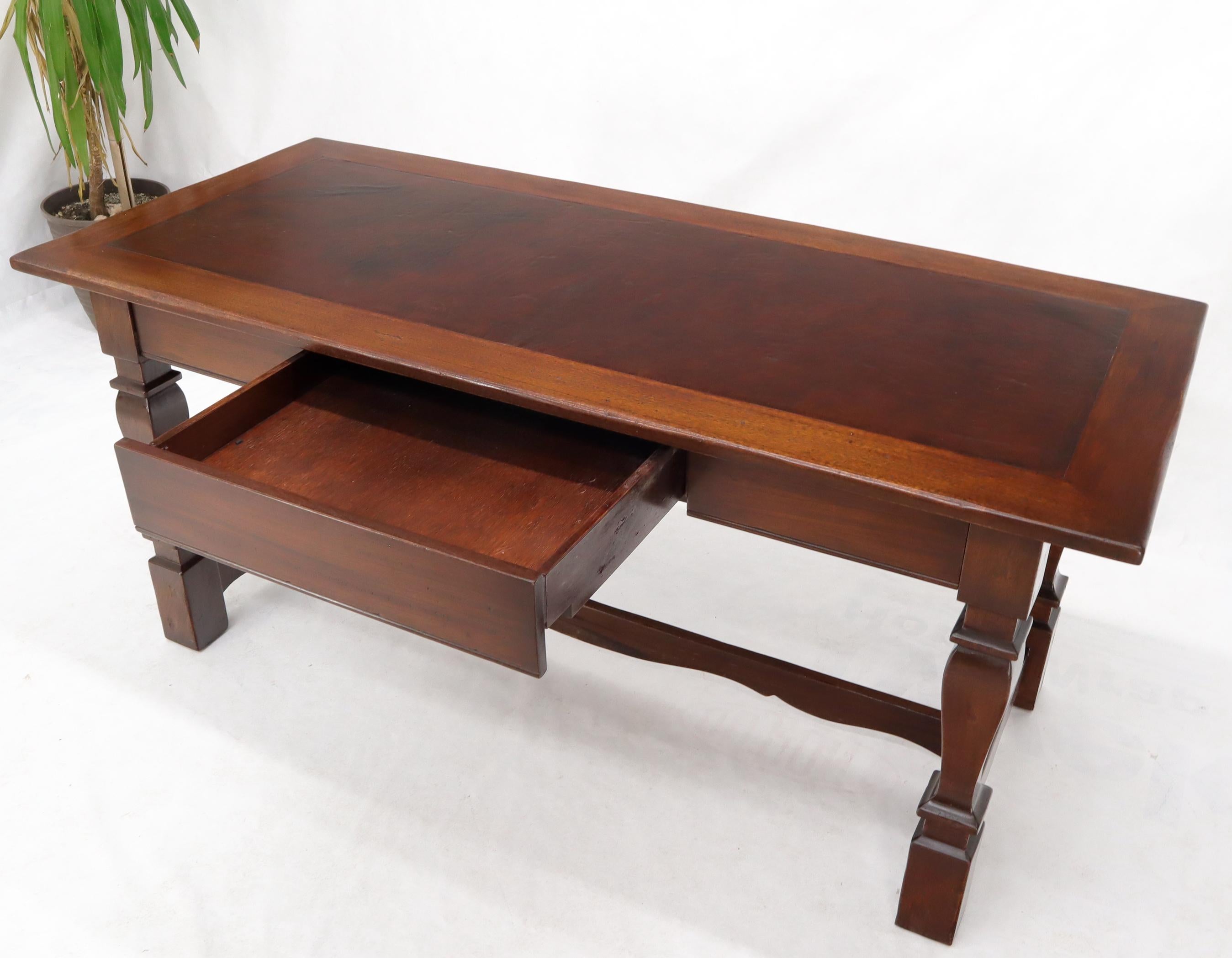 Spanish Style Leather Top Three-Drawer Walnut Writing Table Desk 4