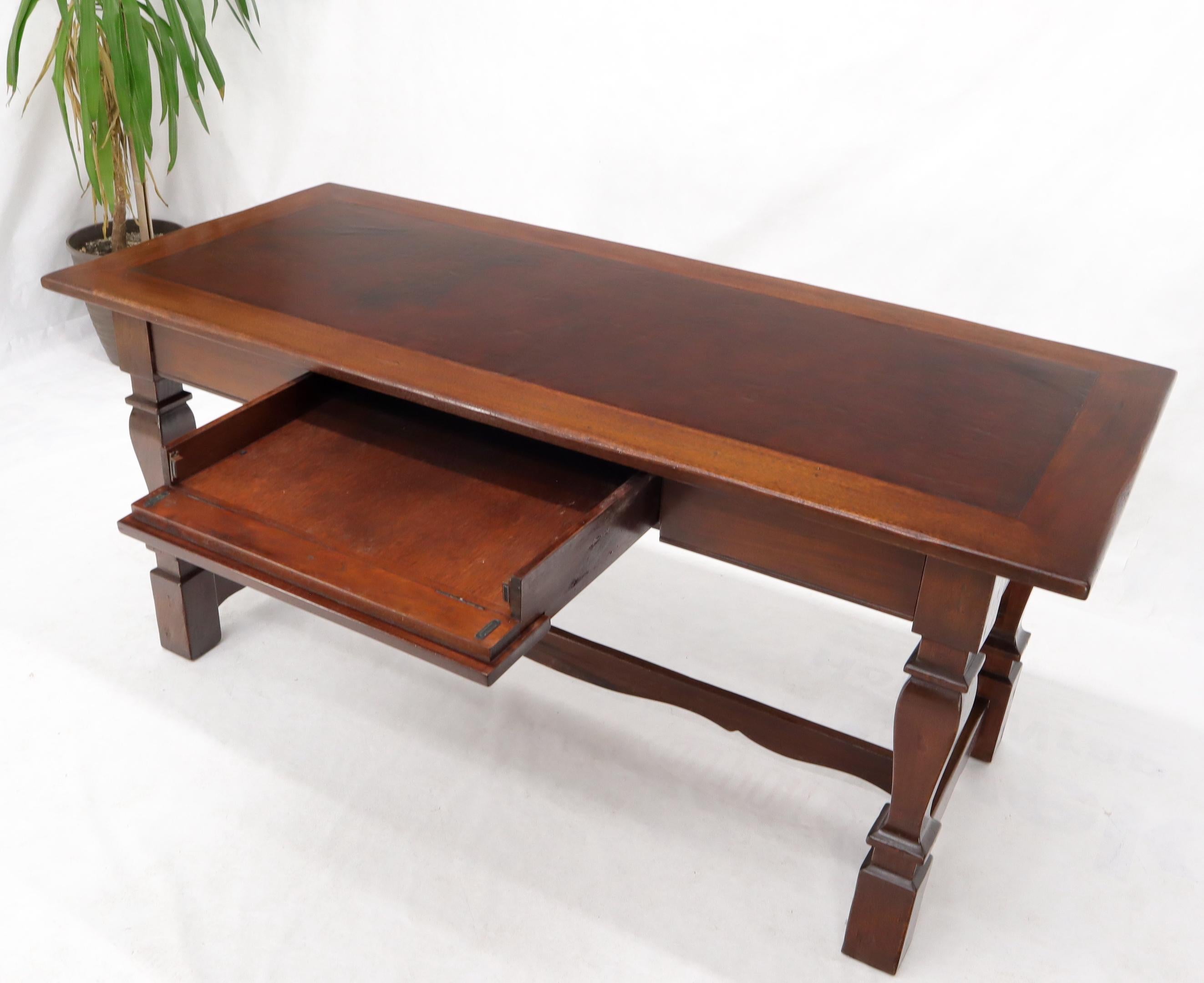 Spanish Style Leather Top Three-Drawer Walnut Writing Table Desk 5