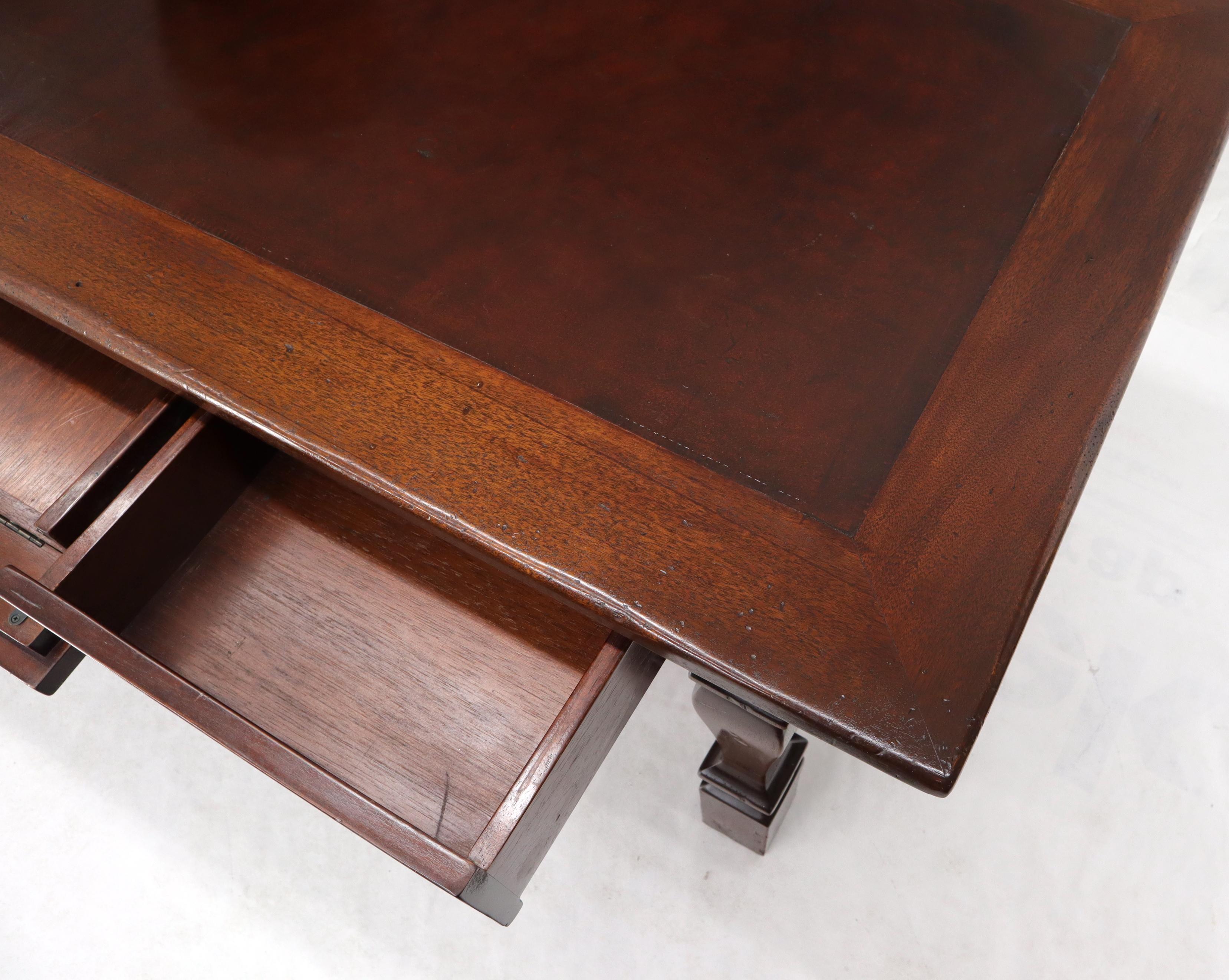 Spanish Style Leather Top Three-Drawer Walnut Writing Table Desk In Good Condition In Rockaway, NJ