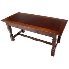 Vintage Spanish Style Leather Top Three-Drawer Walnut Writing Table Desk