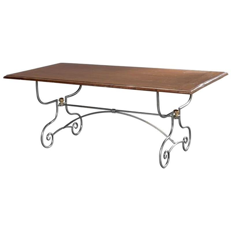 Spanish-Style Mahogany and Silvered Metal Dining Table, Early 20th Century