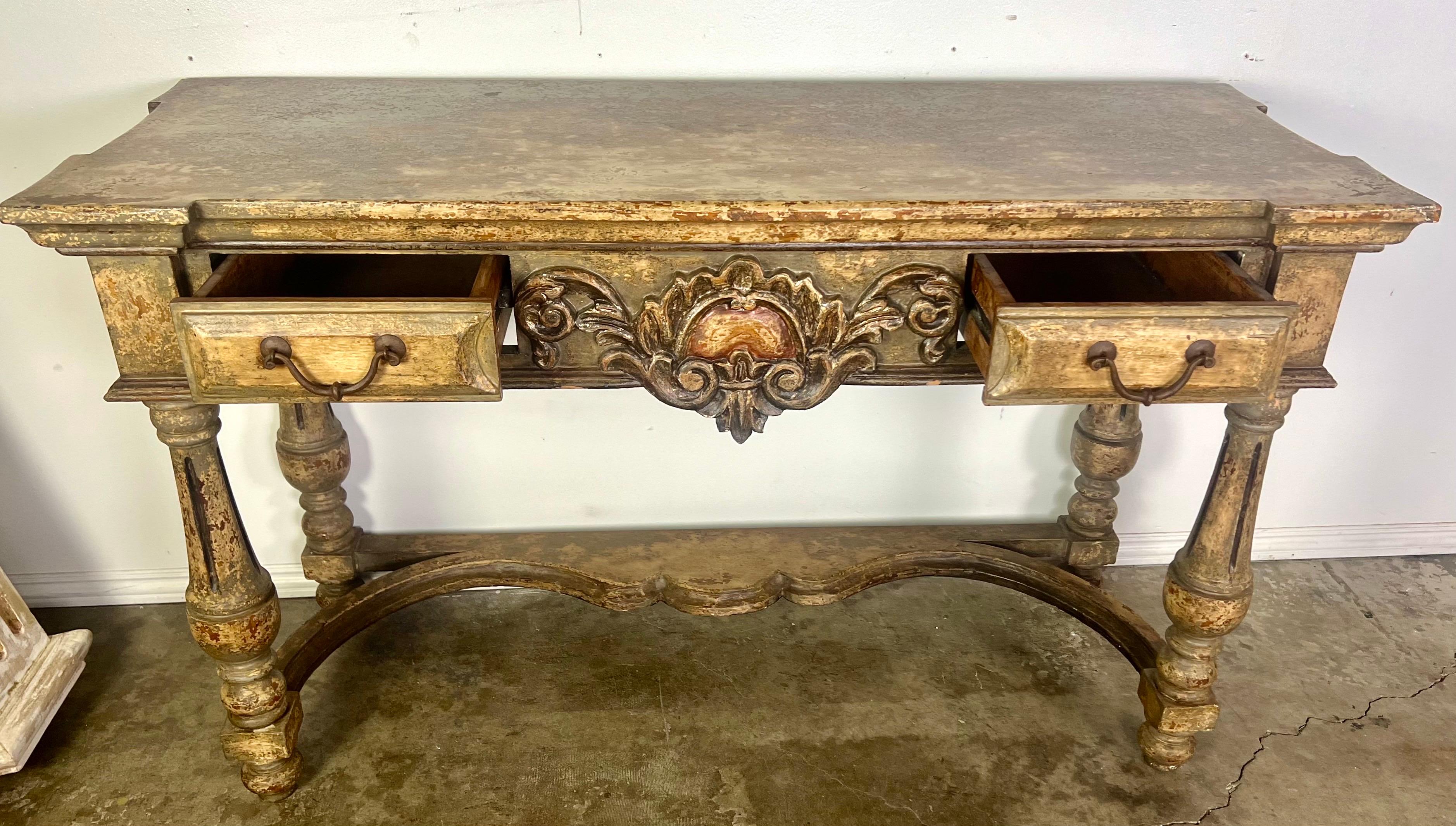 Spanish Colonial Spanish Style Painted Console w/ Two Drawers-20th Century For Sale