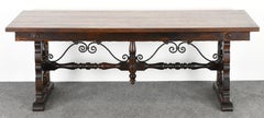 Spanish Style Table with Wrought Iron Stretcher Base, 1920s