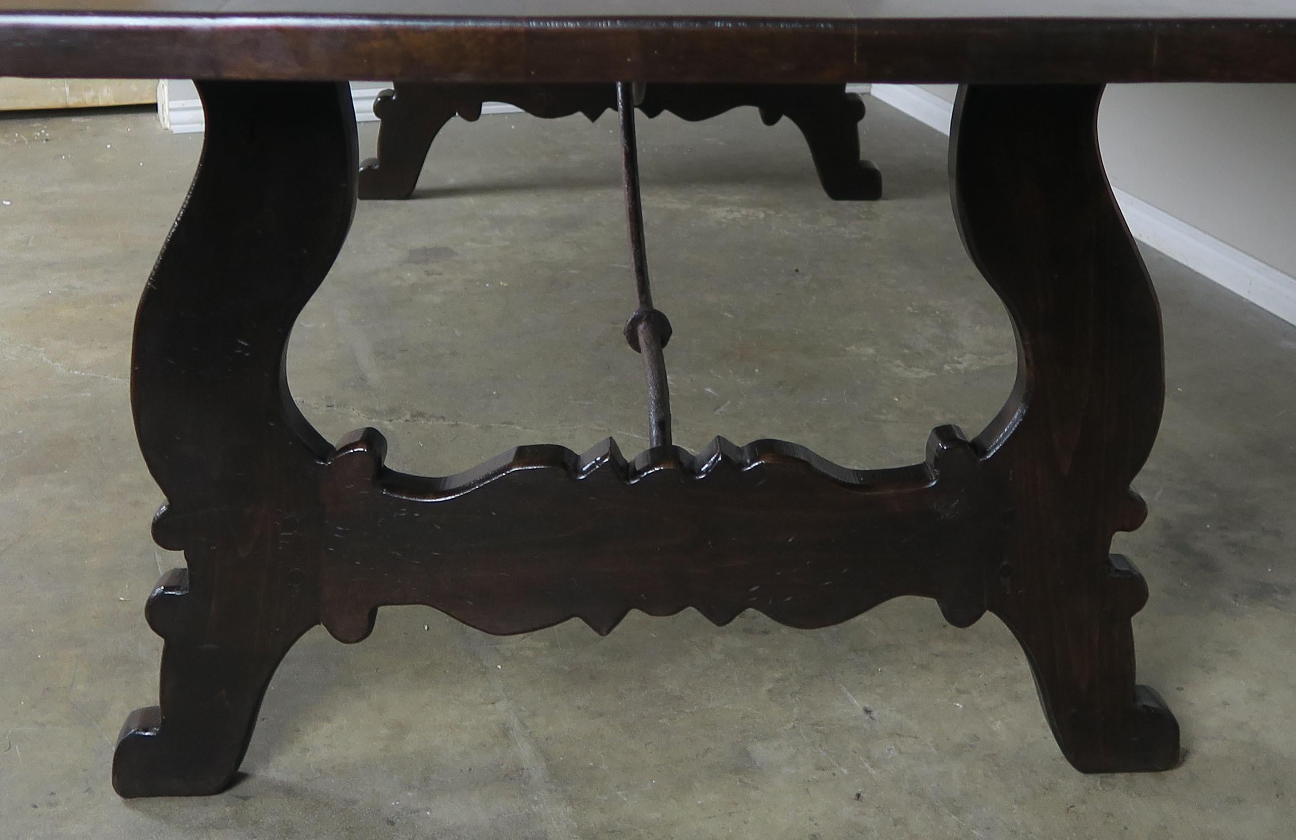 Baroque Spanish Style Trestle Dining Table with Iron Stretcher