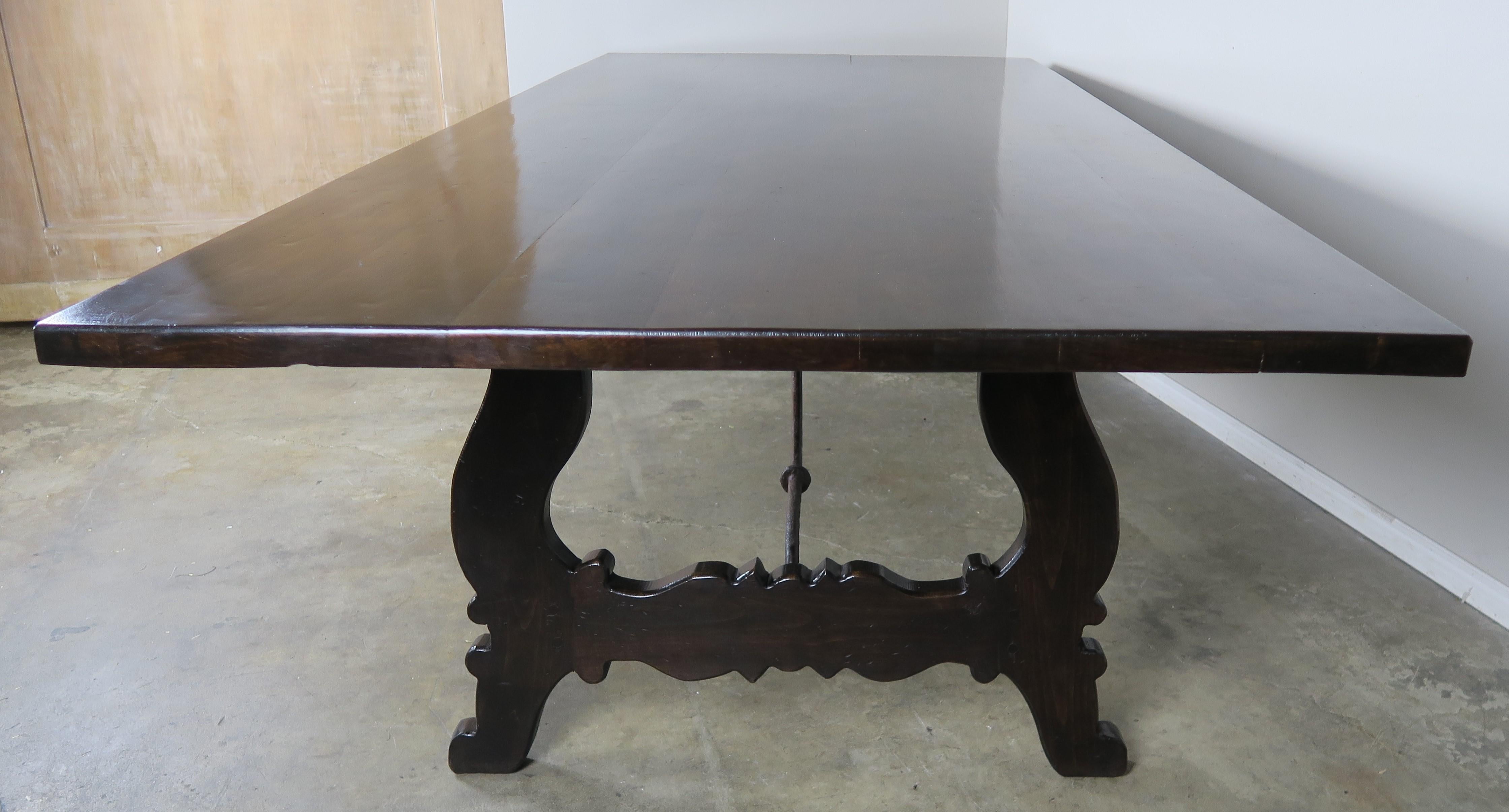 Spanish Style Trestle Dining Table with Iron Stretcher 3