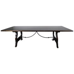 Spanish Style Trestle Dining Table with Iron Stretcher