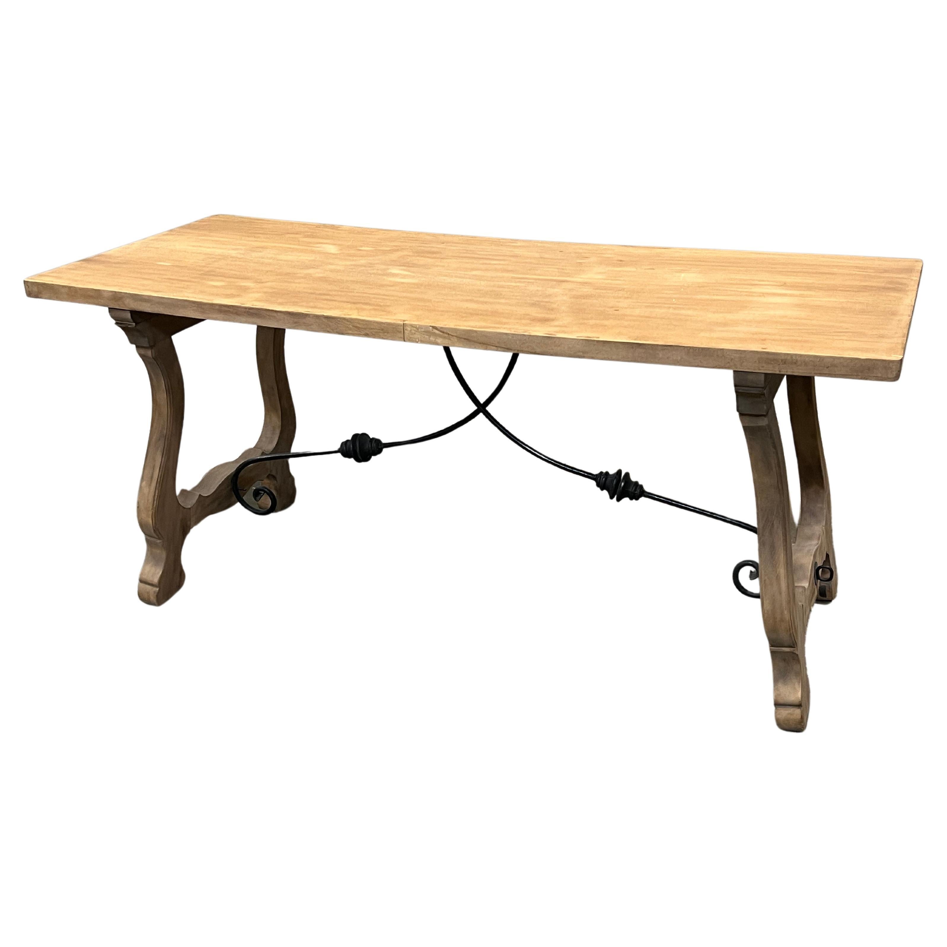 Spanish Style Writing Table With Iron Stretchers For Sale