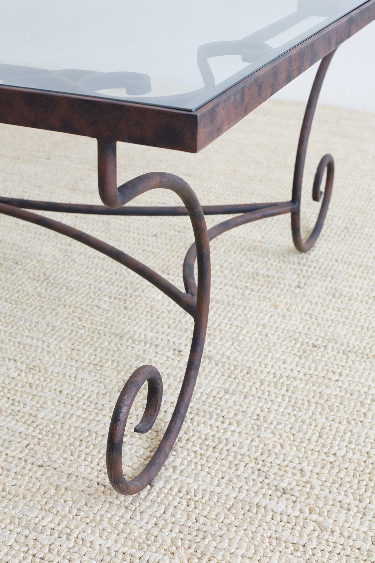 20th Century Spanish Style Wrought Iron and Glass Coffee Table