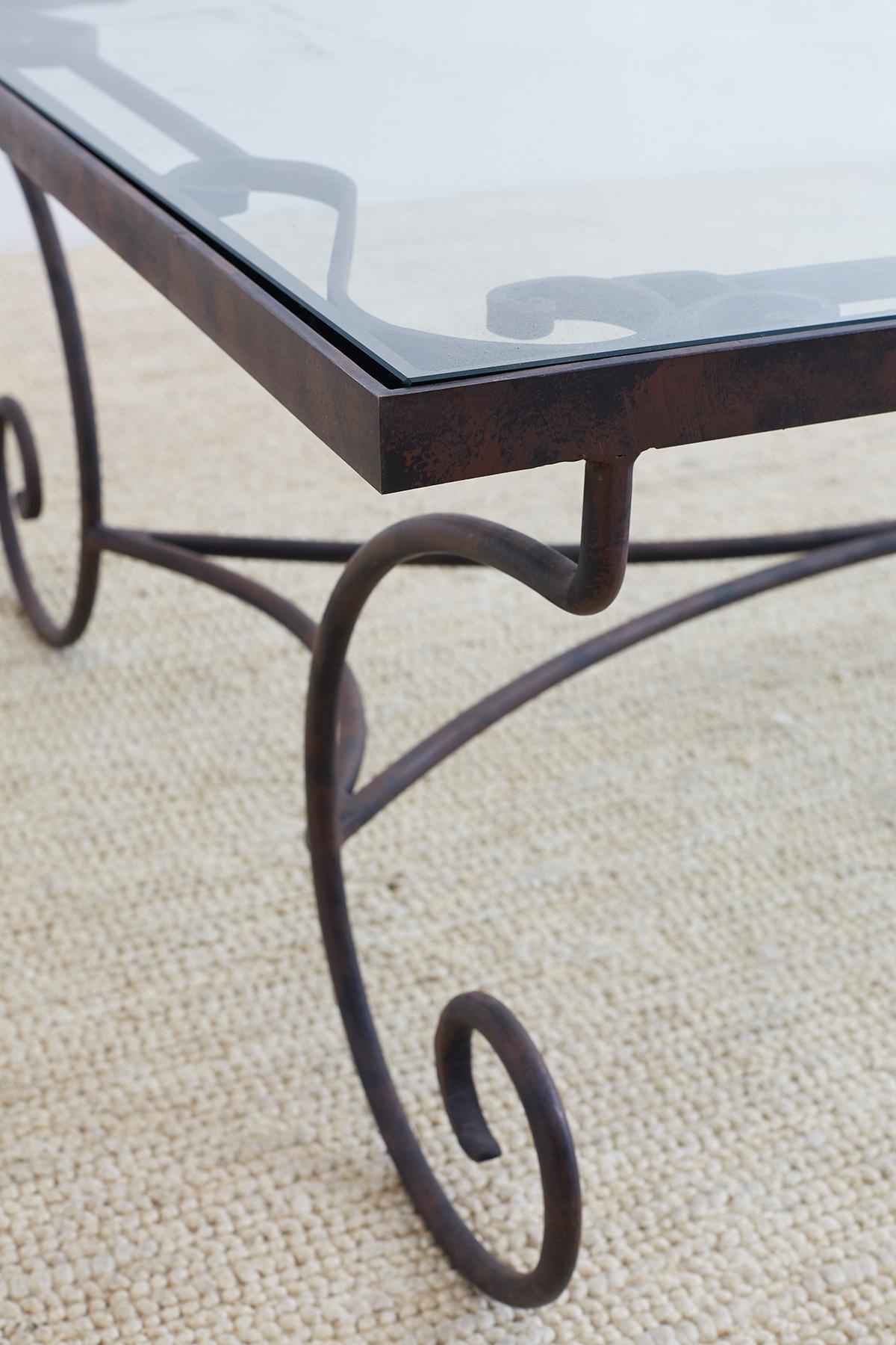 Spanish Style Wrought Iron and Glass Coffee Table 2