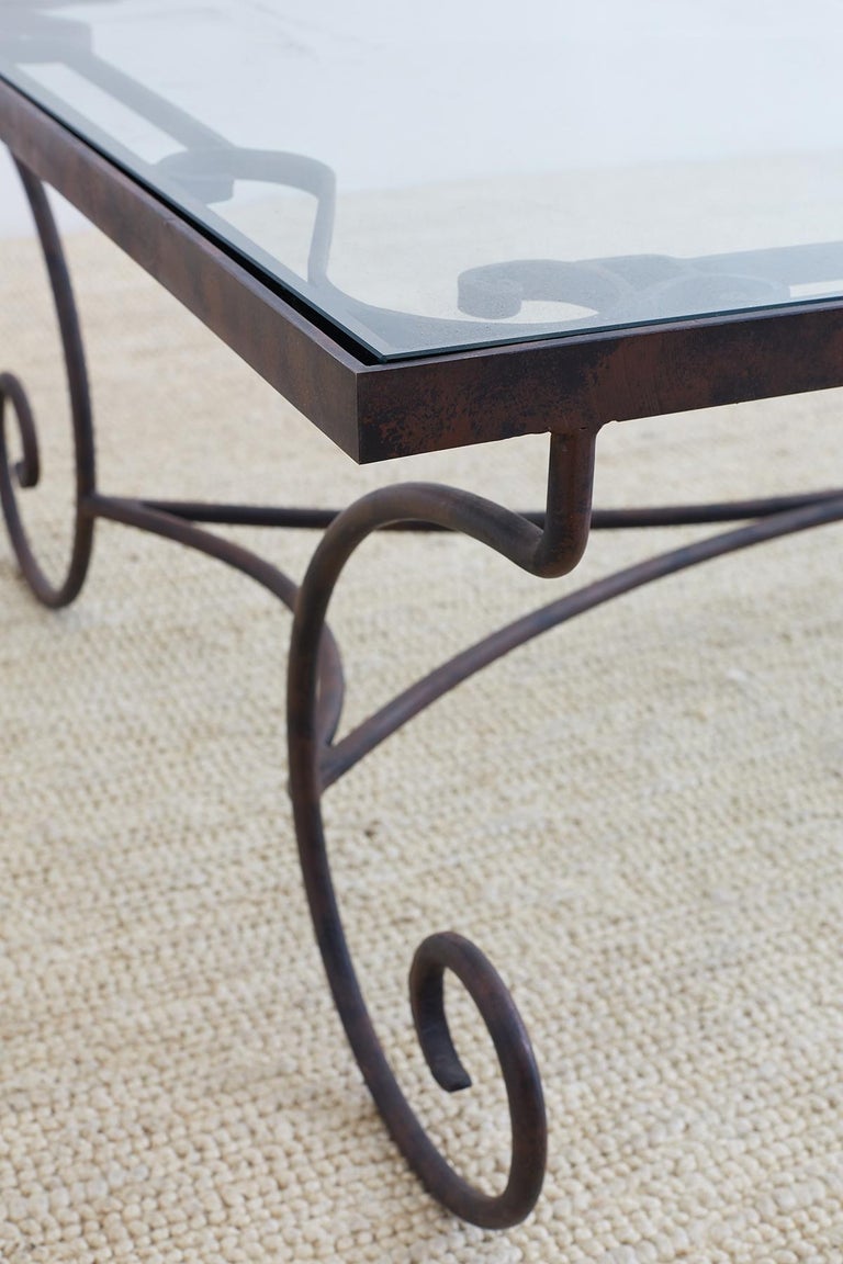 Spanish Style Wrought Iron and Glass Coffee Table at 1stDibs
