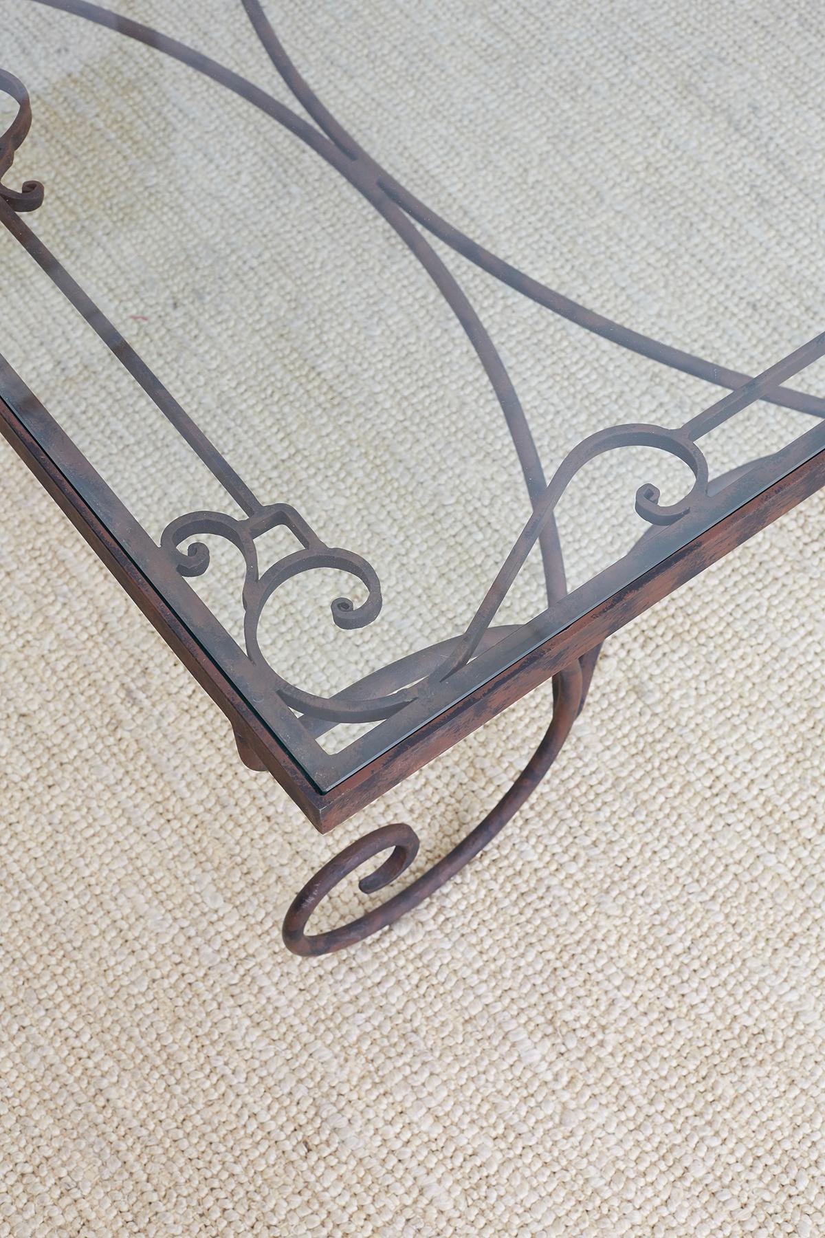 Spanish Style Wrought Iron and Glass Coffee Table 3