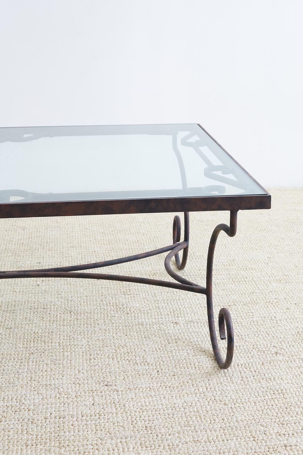 Spanish Colonial Spanish Style Wrought Iron and Glass Coffee Table