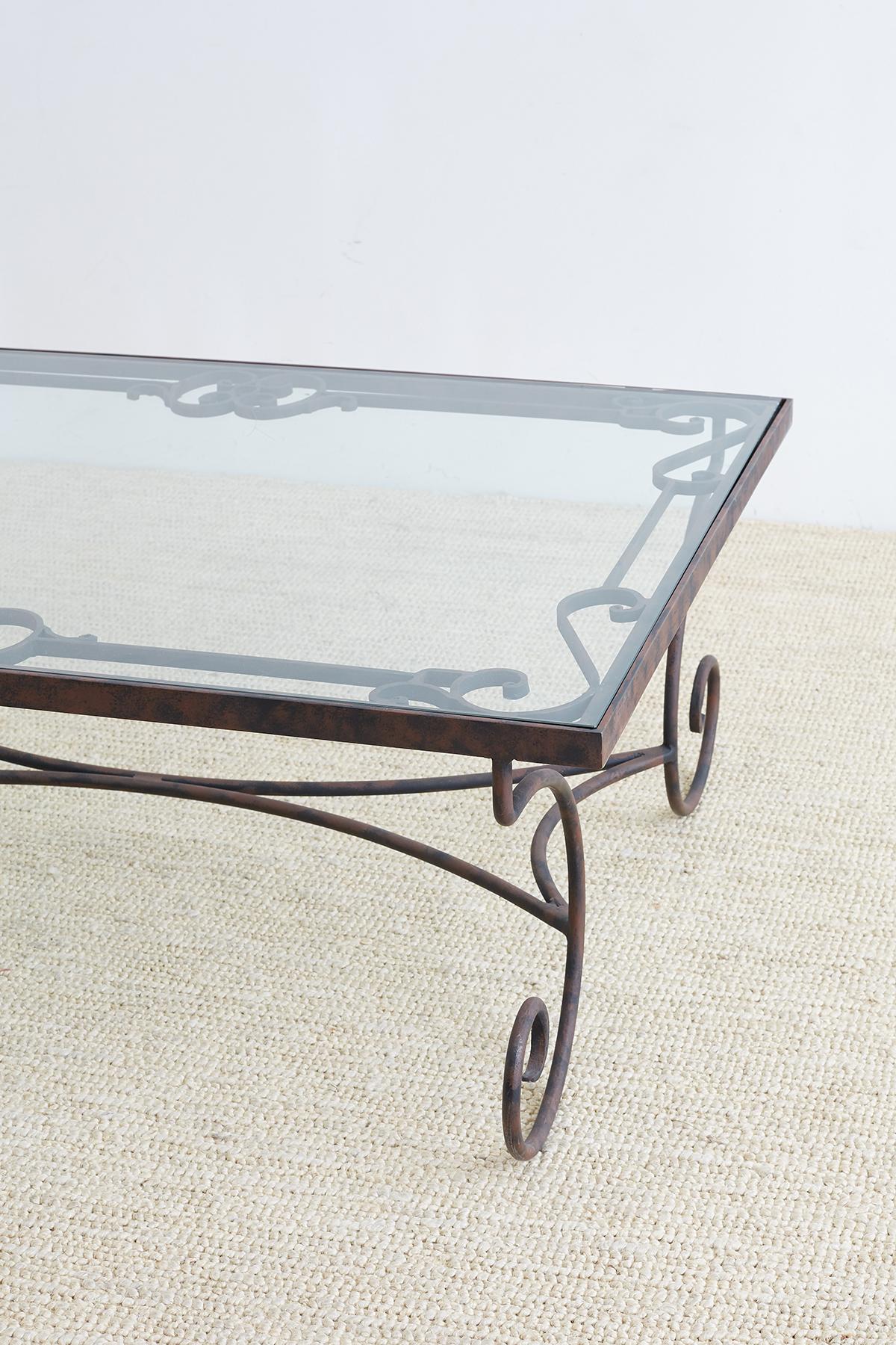 American Spanish Style Wrought Iron and Glass Coffee Table