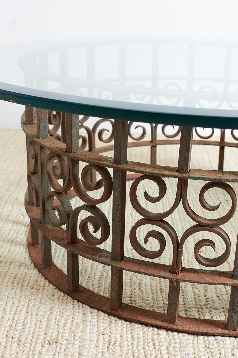 Spanish Style Wrought Iron Round Cocktail Table at 1stDibs