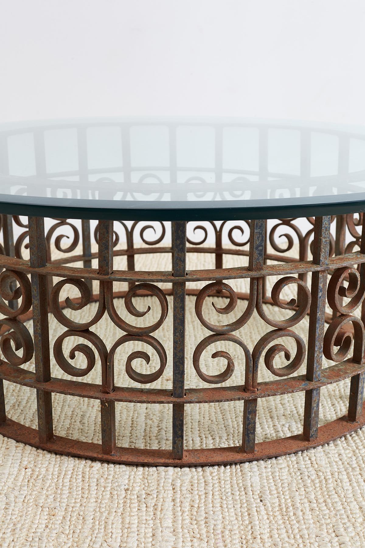 American Spanish Style Wrought Iron Round Cocktail Table