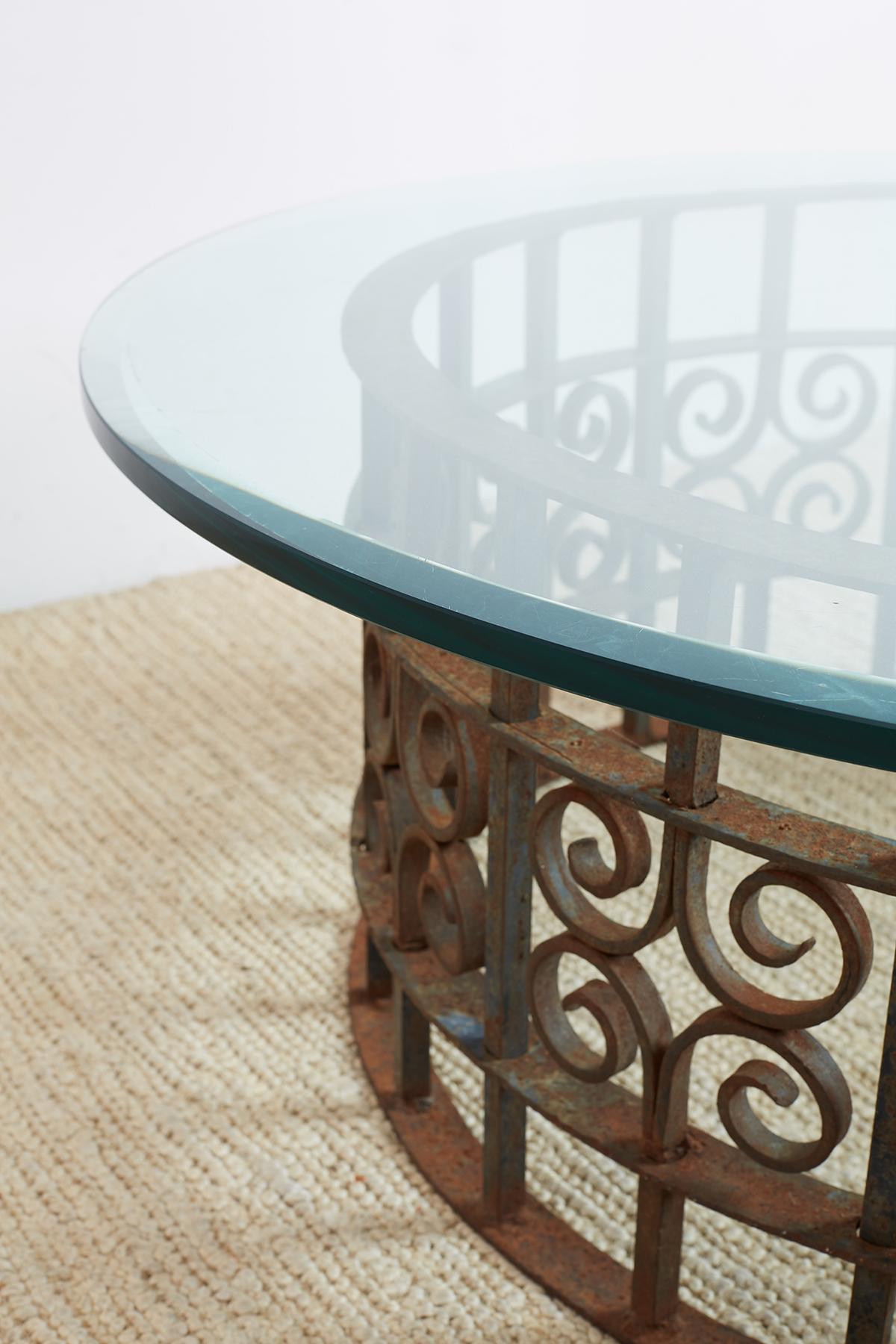 Glass Spanish Style Wrought Iron Round Cocktail Table