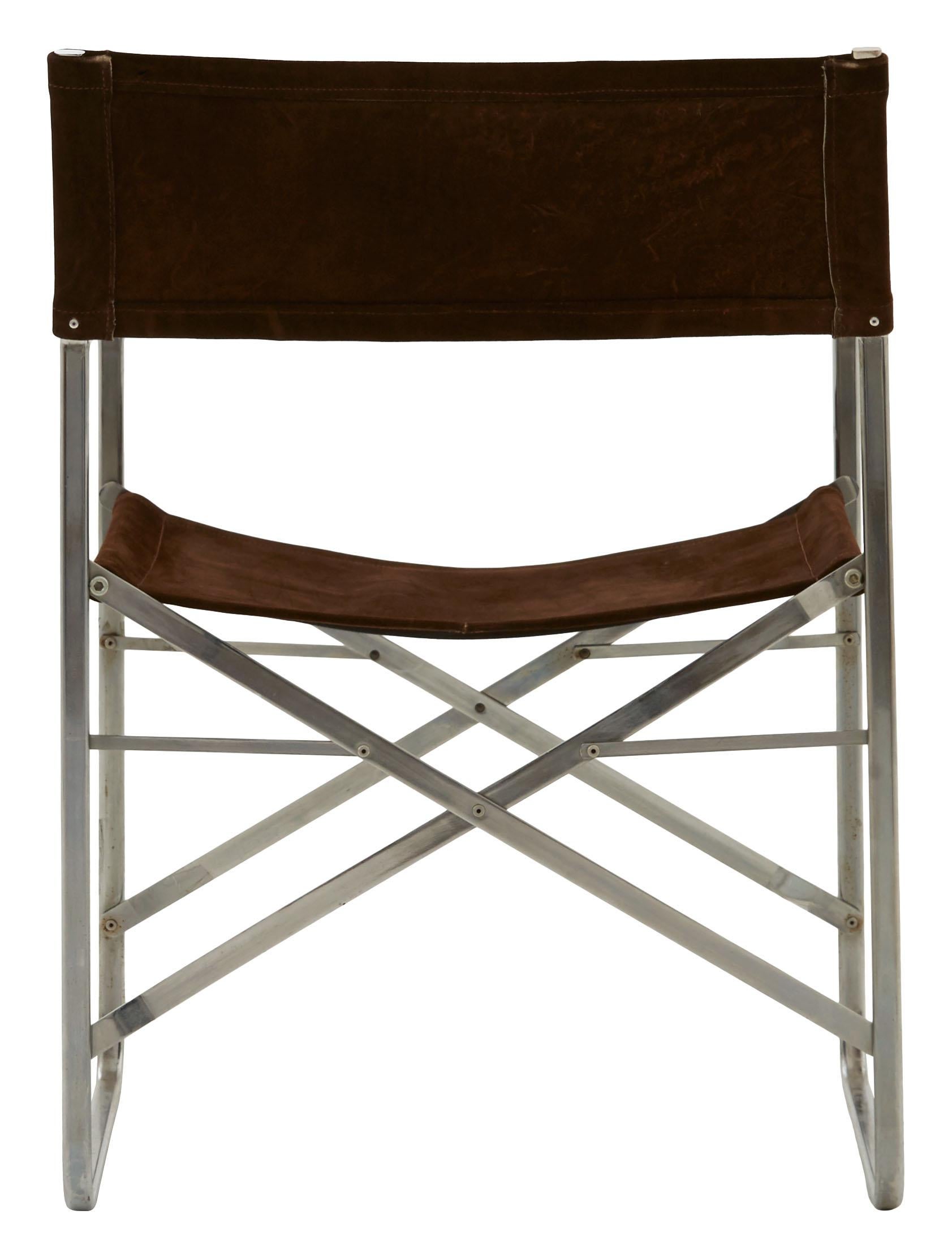 Mid-Century Modern Spanish Suede and Metal Folding Chair