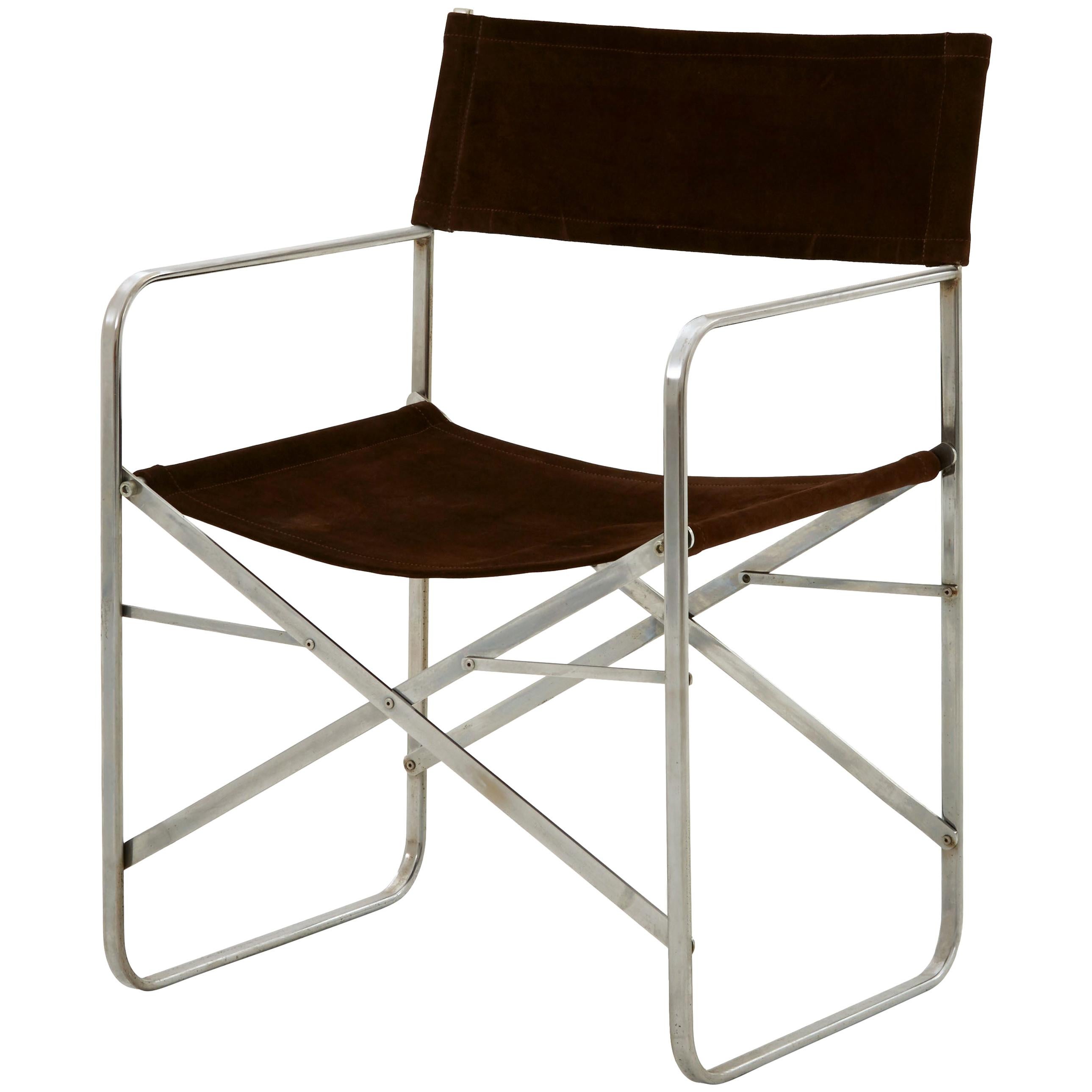 Spanish Suede and Metal Folding Chair