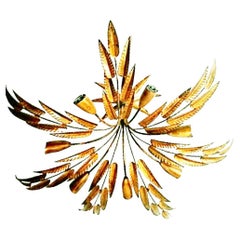 Retro Spanish Sun Follage Lamp or Golden Iron  Gold Leaf Chandelier 1950s