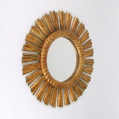 Spanish Sunburst Carved Giltwood Mirror, 1940s to 1950s