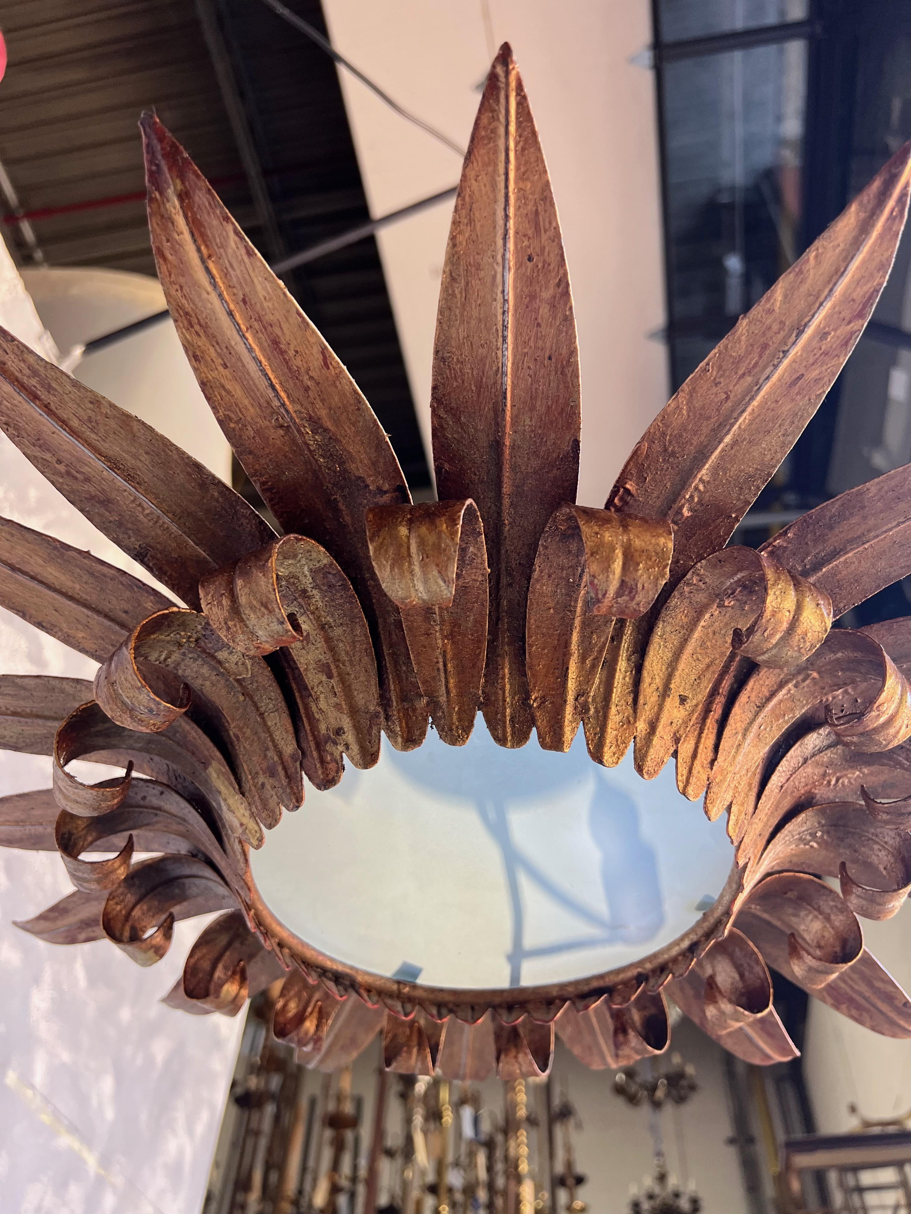 Spanish Sunburst Flush Mount Ceiling Fixture In Good Condition For Sale In Buchanan, NY