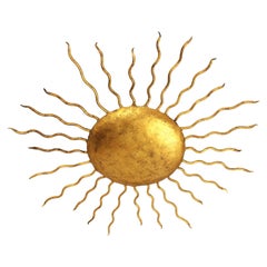 Spanish Sunburst Flushmount Ceiling Lamp / Wall Light in Wrought Gilt Iron