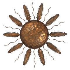 Spanish Sunburst Flush Mount Ceiling Light Fixture in Gilt Iron