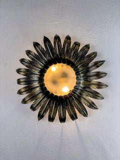 Spanish Sunburst Foliage Ceiling Light fixture in Gilt Iron, 1960s
