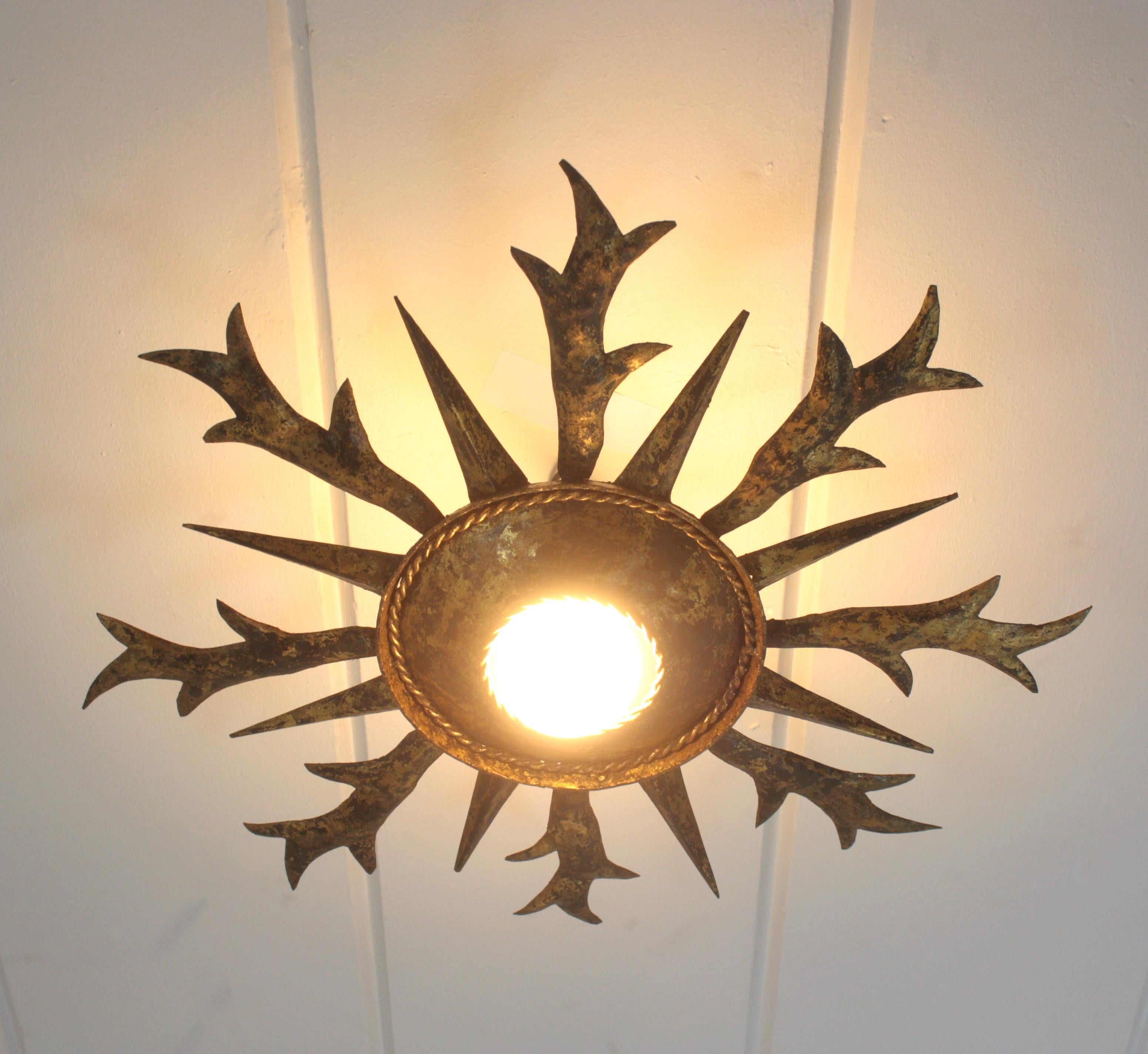 Lights encastrés en fer forgé doré avec feuillage en forme de soleil espagnol en vente 1