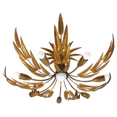 Lámpara de Follaje de Sol Español / Araña de Hierro Dorado, 8 Luces