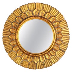 Spanish Sunburst Giltwood Round Wall Mirror