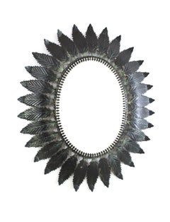 Spanish Sunburst Leafed Oval Mirror in Patinated Metal