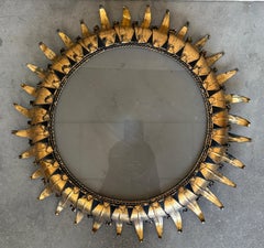 Spanish Sunburst Light Fixture in Gilt Iron with Double Leafed Frame ( or mirror