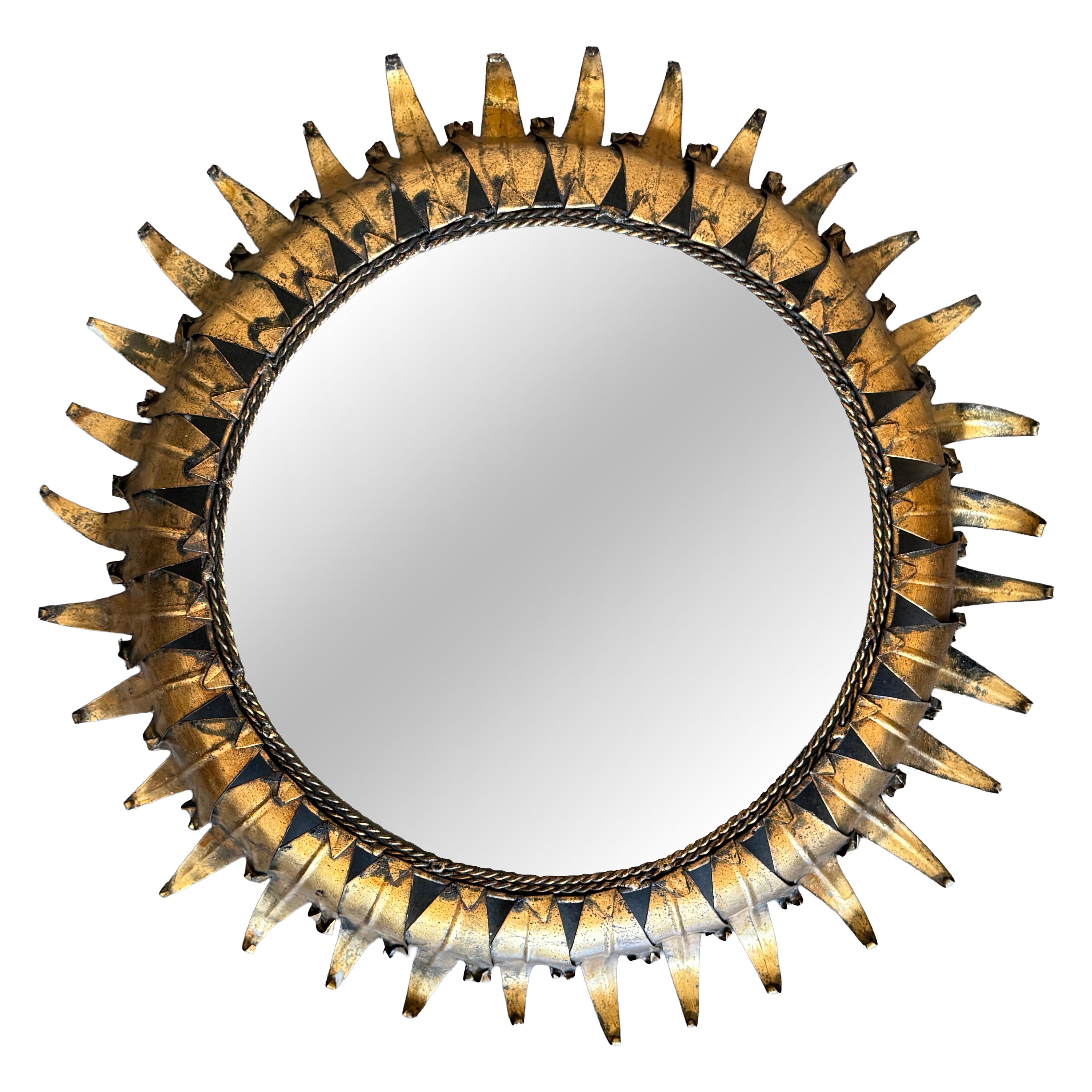 Spanish Sunburst Light Fixture in Gilt Iron with Double Leafed Frame ( or mirror For Sale