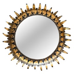 Spanish Sunburst Light Fixture in Gilt Iron with Double Leafed Frame ( or mirror