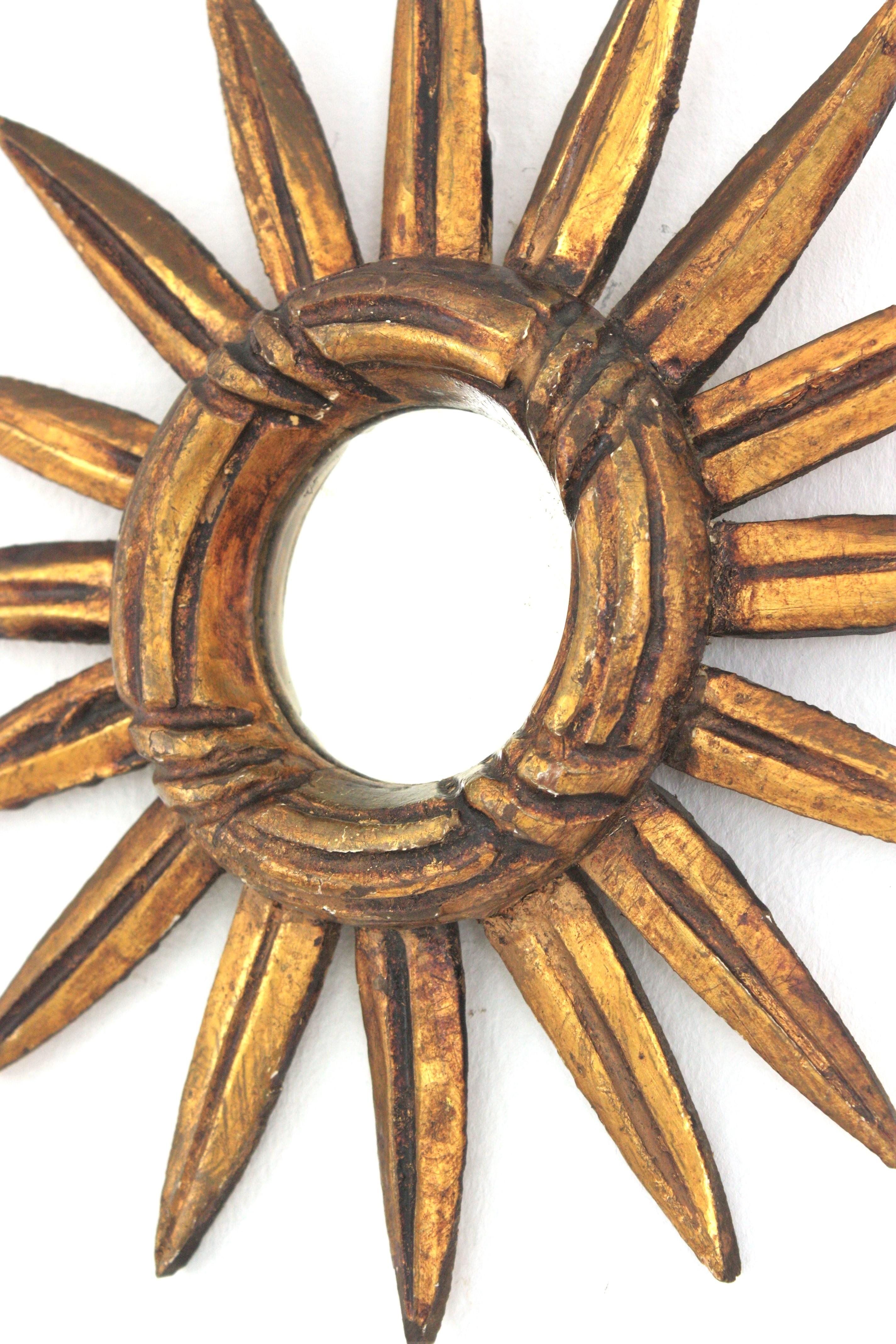 Spanish Sunburst Mini Sized Mirror in Giltwood For Sale 2