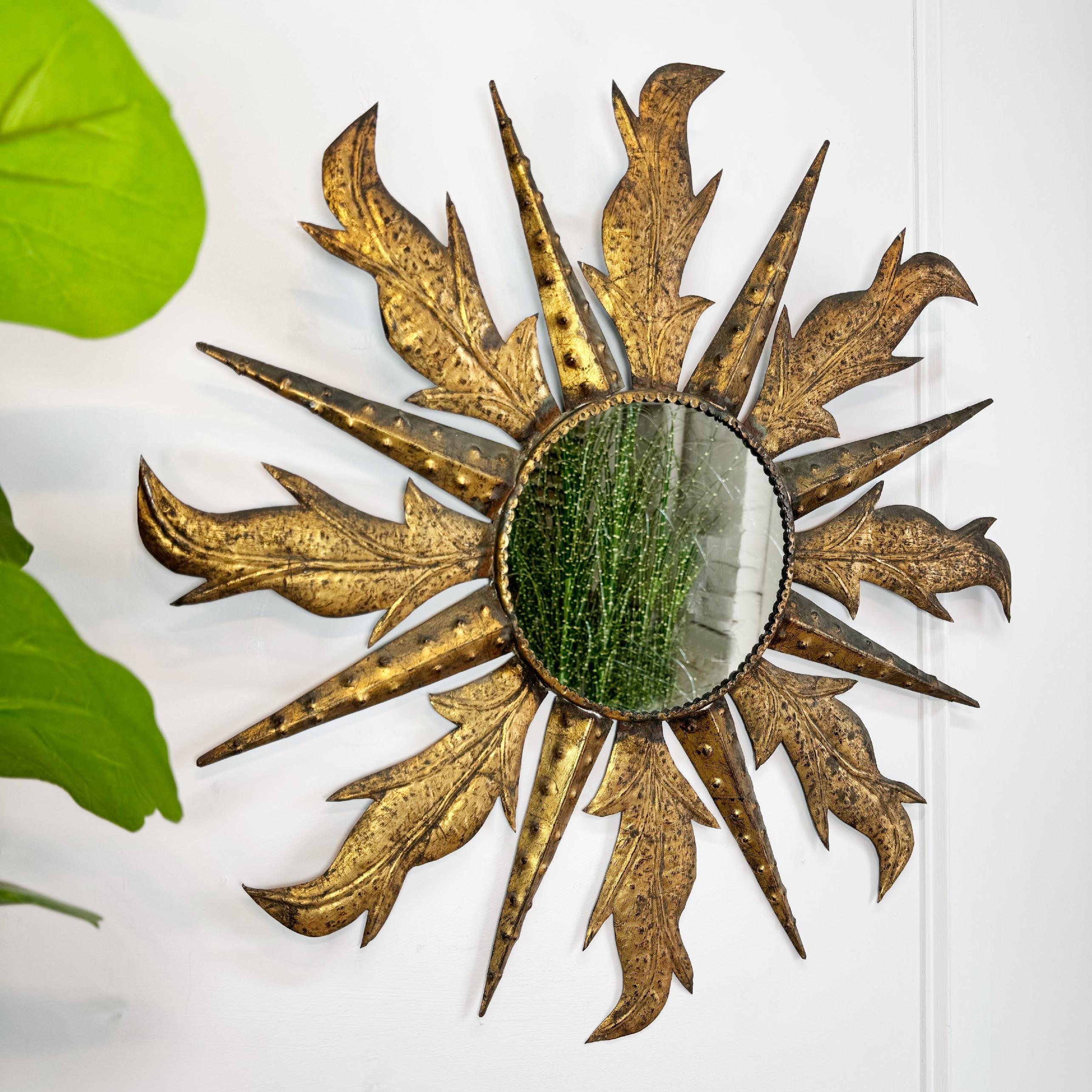 Mid-Century Modern Spanish Sunburst Mirror For Sale