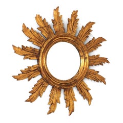 Spanish Sunburst Mirror in Carved Giltwood, 1950s
