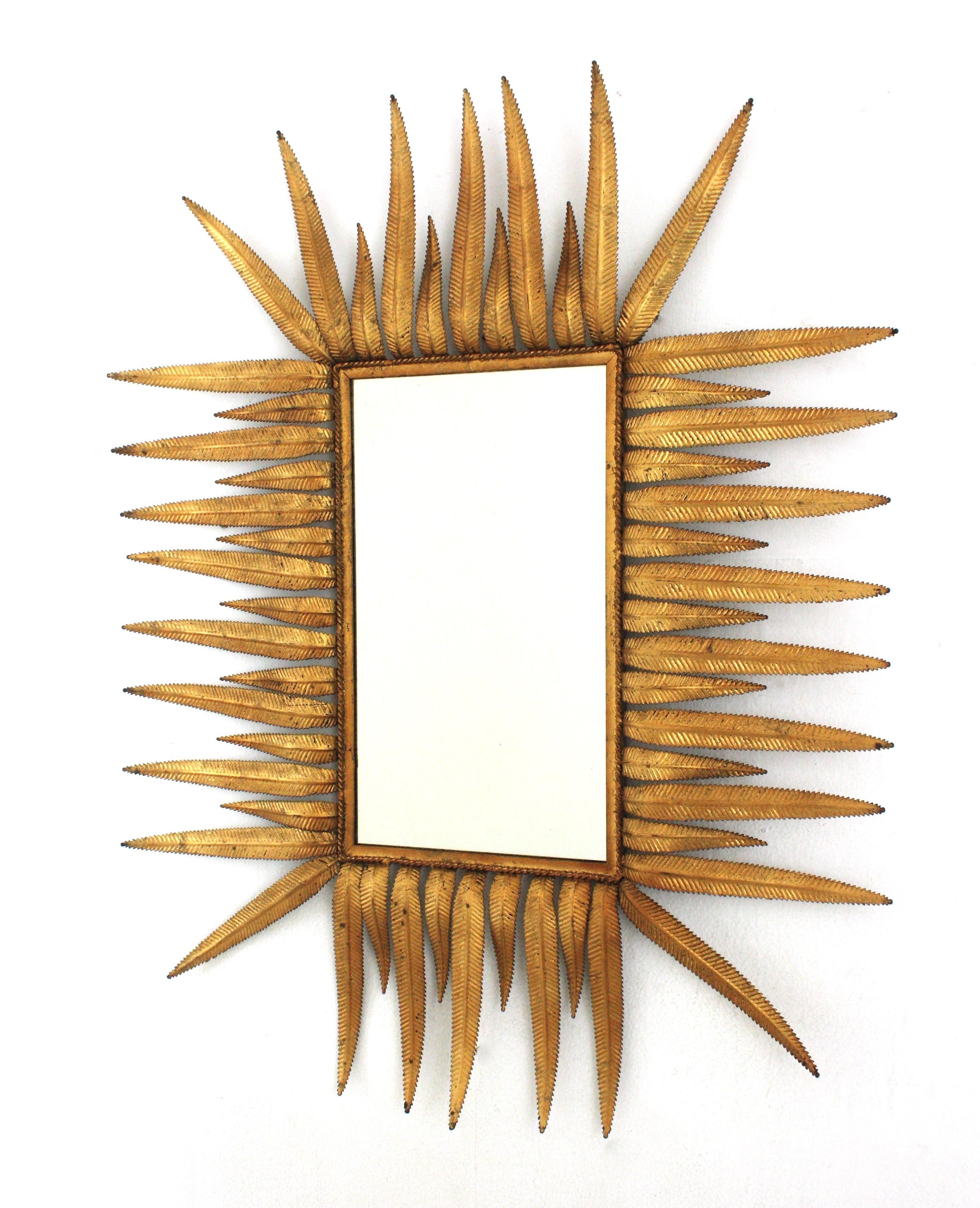 Spanish Sunburst Mirror in Gilt Metal, 1950s For Sale 5