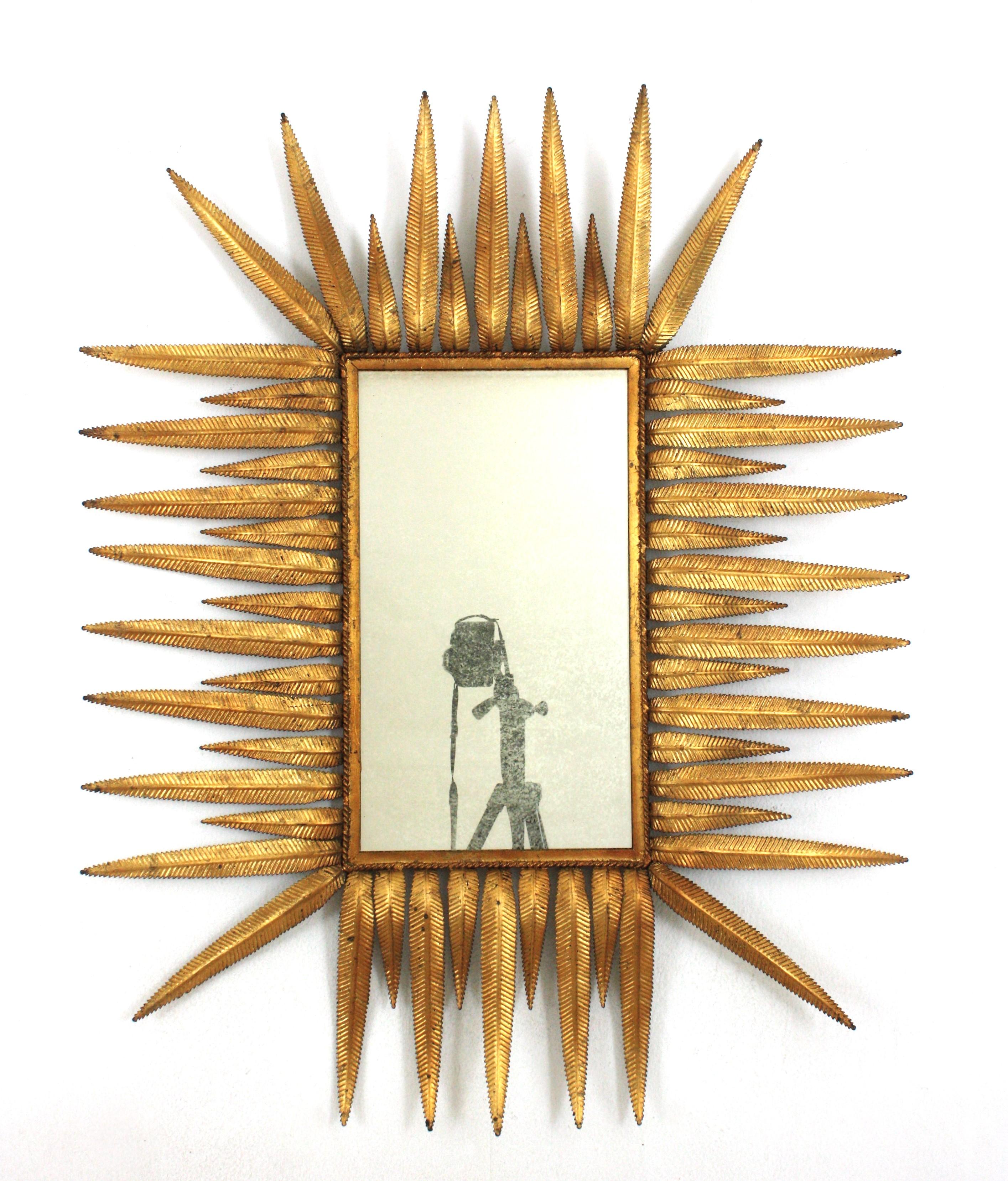 Spanish Sunburst Mirror in Gilt Metal, 1950s For Sale 7