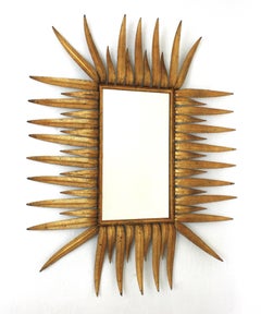 Spanish Sunburst Mirror in Gilt Metal, 1950s