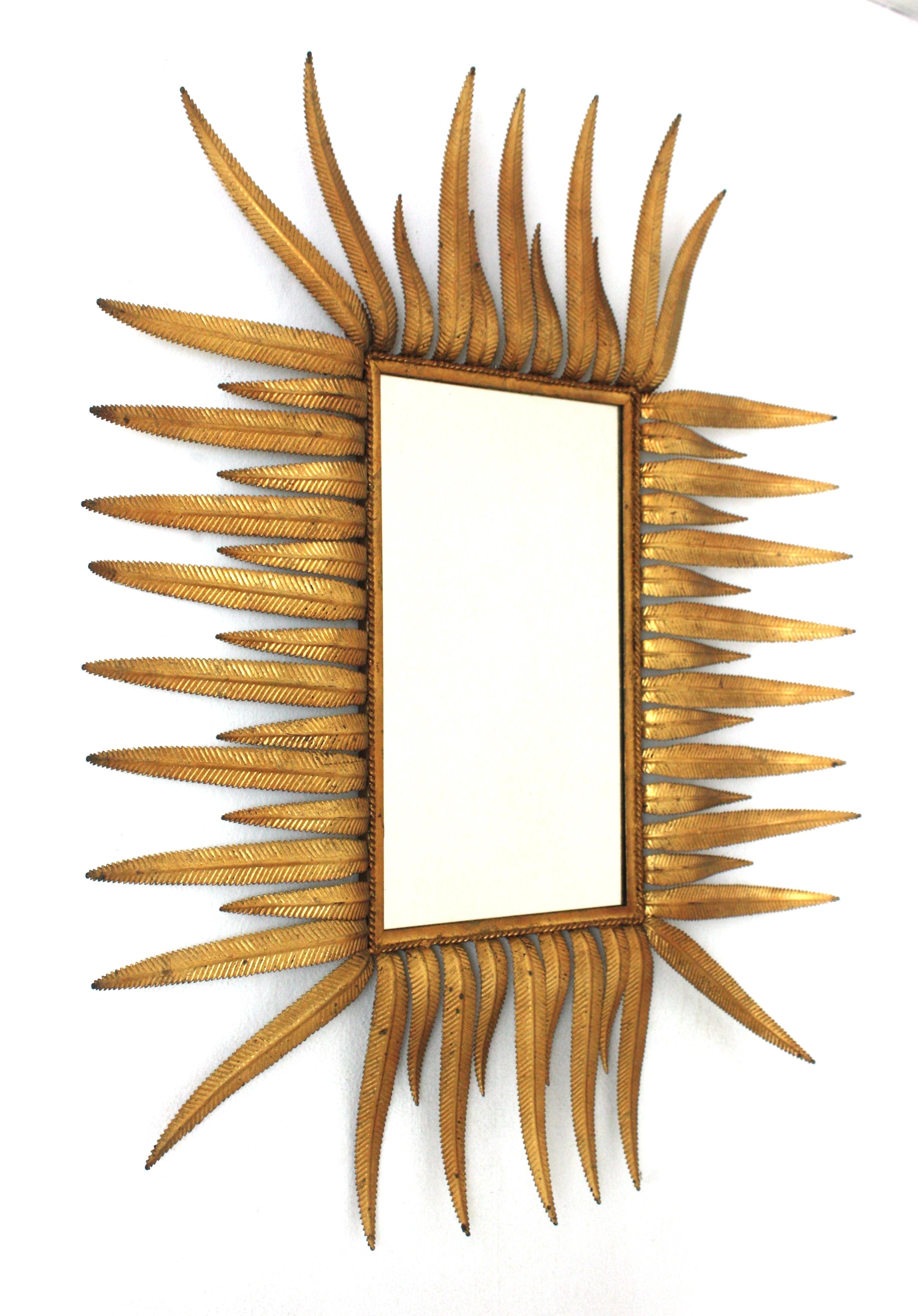 Mid-Century Modern Spanish Sunburst Mirror in Gilt Metal, 1950s For Sale