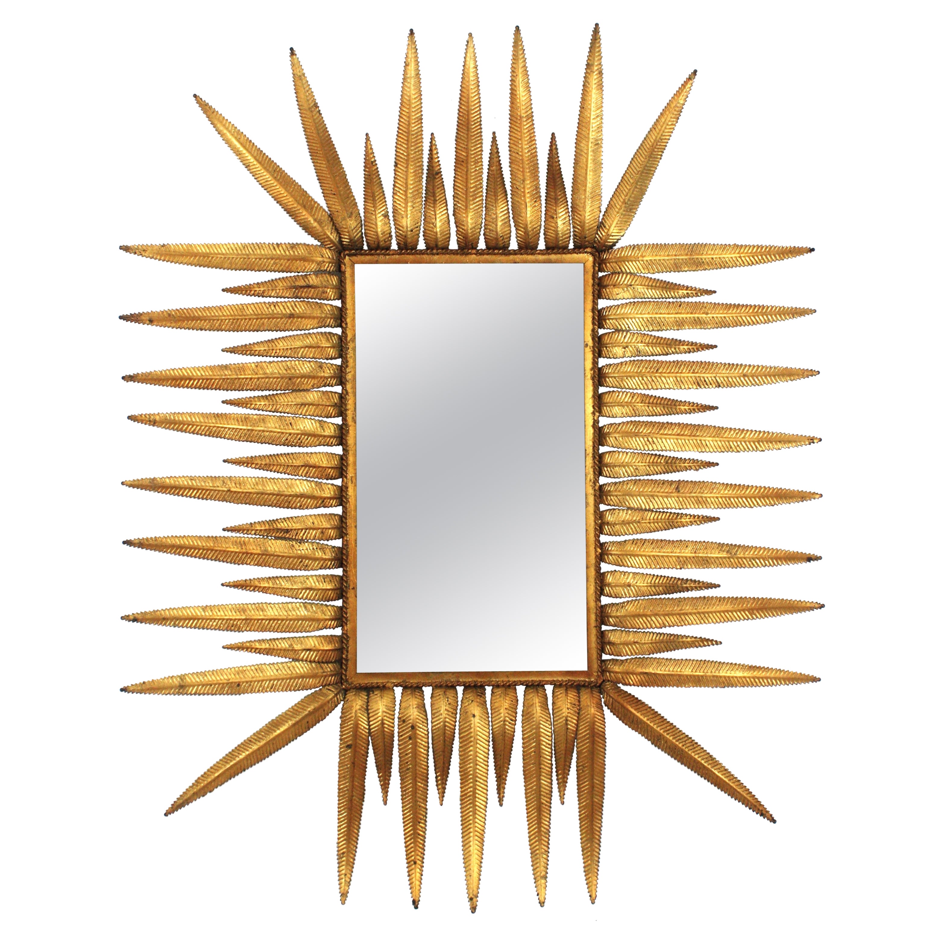 Spanish Sunburst Mirror in Gilt Metal, 1950s