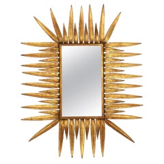 Spanish Sunburst Mirror in Gilt Metal, 1950s