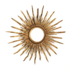 Spanish Sunburst Mirror in Gilt Metal, 1960s