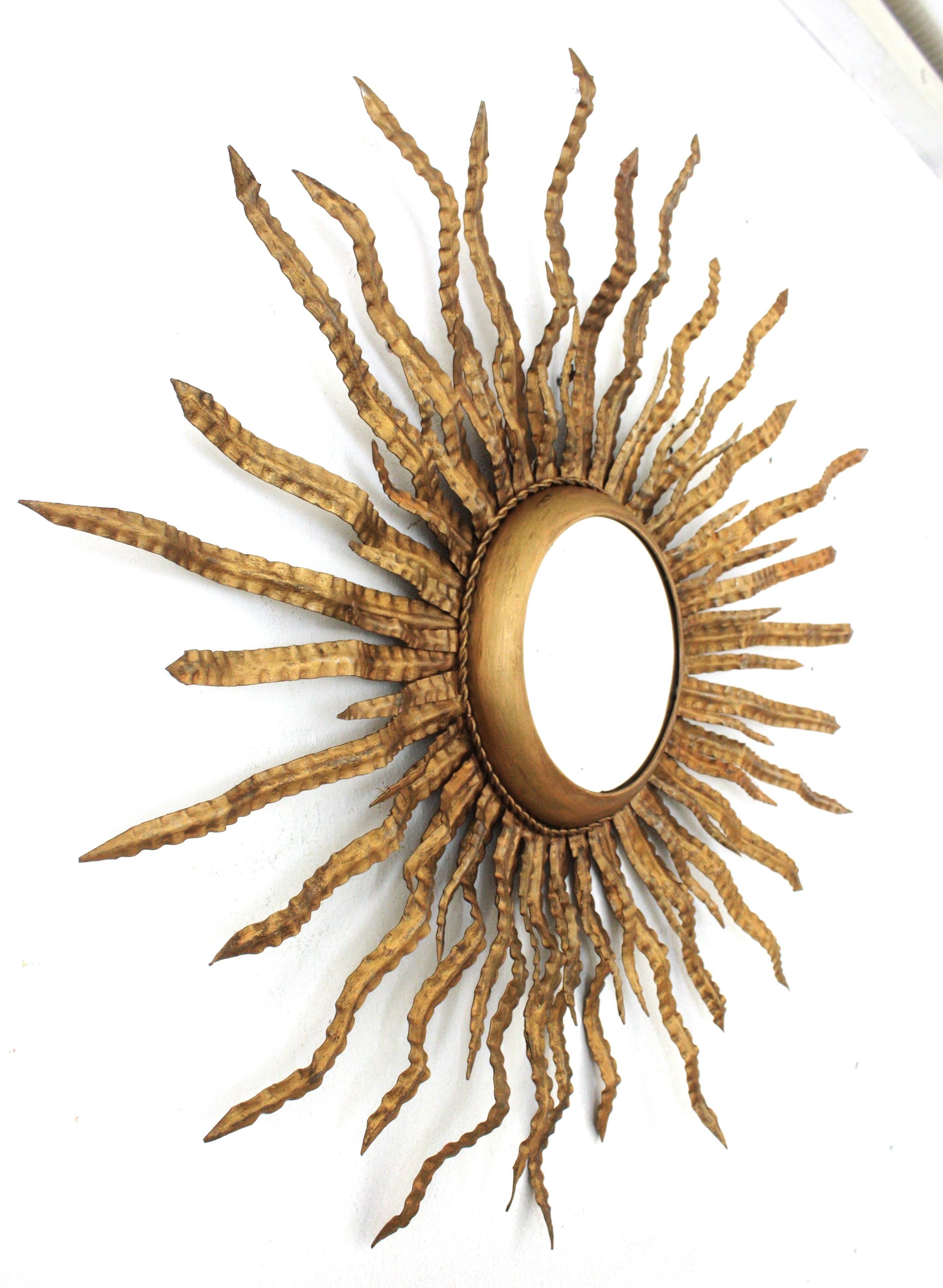 Spanish Sunburst Mirror in Gilt Metal, 1960s 1