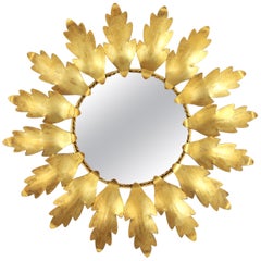 Spanish Sunburst Flower Mirror in Gilt Metal, 1960s