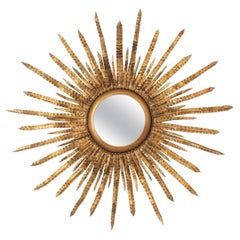 Spanish Sunburst Mirror in Gilt Metal, 1960s